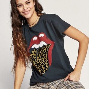 Daydreamer for Free People Rolling Stones Leopard Tongue Tee, Ash, Size S